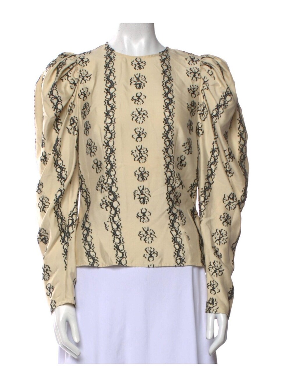 Ulla Johnson Cream & Black Silk Blouse - Size 8
